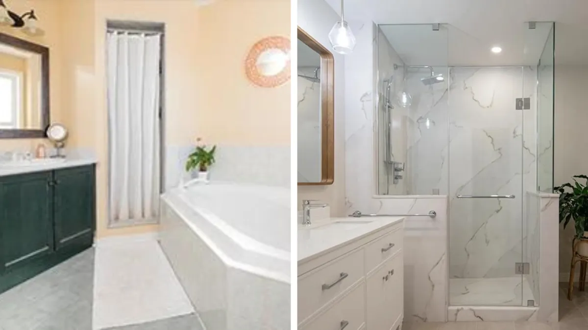 An image of before and after bathroom renovation